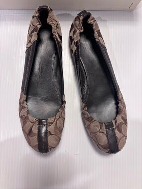 Coach Brown Signature Jacquard Slip-On Ballet Flats with Brow Trim